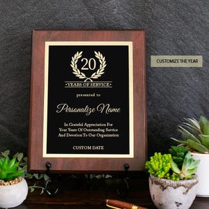 Placa grabada con años de servicio, obsequio de jubilación, premio de reconocimiento personalizado, agradecimiento a los empleados, regalo de aniversario laboral