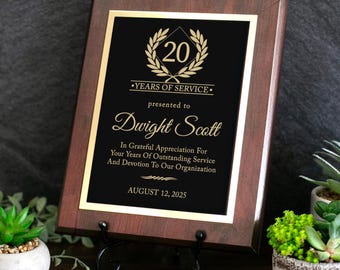 Personalized Years of Service Plaque – Custom Retirement or Work Anniversary Award, Employee Appreciation Gift