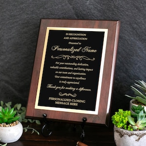 CUSTOM Engraved Plaque Retirement Gift Grateful Appreciation Award Personalized Recognition Employee Boss Thank You Work Anniversary Present