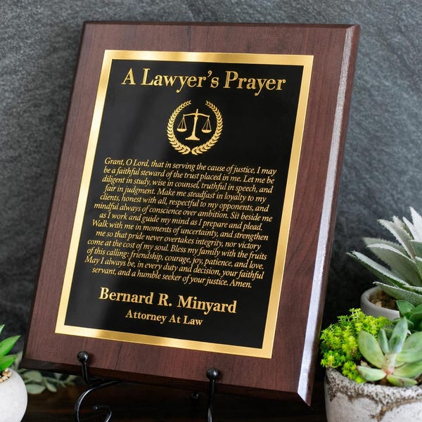 ENGRAVED Lawyer's Prayer Plaque, Law School Attorney Graduation Gift, Personalized JD Office Decor Sign, Legal Profession Inspirational