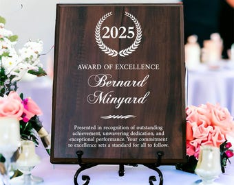 Award of Excellence Plaque | Personalized Award Plaque | Achievement Recognition Gift | Employee Appreciation Award | Custom Printed Plaque