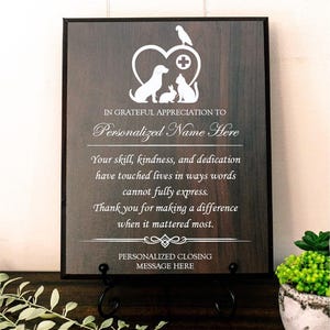 Placa de madera de agradecimiento al veterinario, regalo personalizado, regalo de agradecimiento, veterinario, médico de animales, hospital de mascotas