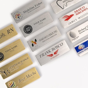 High Quality METAL  1"x2.75" Name Badge, Personalized Business Tag with Logo, Magnetic Custom for Office Employee, Silver, Gold or Titanium