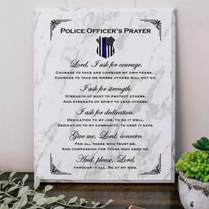 Police Officer Prayer for Policeman Policewoman Detective Back The Blue Shield First Responder Plaque Gift Station Decor Thin Blue Line
