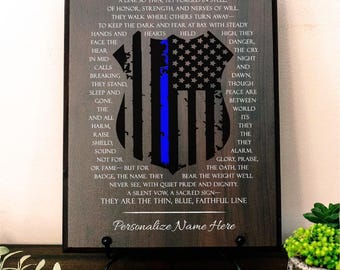 Police Officer Prayer for Policeman Policewoman Detective Back The Blue Shield First Responder Plaque Gift Station Decor Thin Blue Line