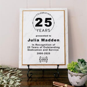 Placa de mármol conmemorativa de años de servicio / Placa de madera de reconocimiento a empleados / Premio personalizado de reconocimiento por logros laborales en aniversario