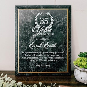 Placa de mármol conmemorativa de años de servicio / Placa de madera de reconocimiento a empleados / Premio personalizado de reconocimiento por logros laborales en aniversario
