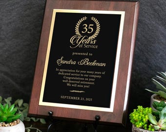 Personalized Years of Service Plaque – Custom Retirement or Work Anniversary Award, Employee Appreciation Gift