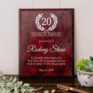 Marble Years Of Service Plaque | Employee Recognition Wood Plaque | Custom Achievement Work Anniversary Appreciation Award