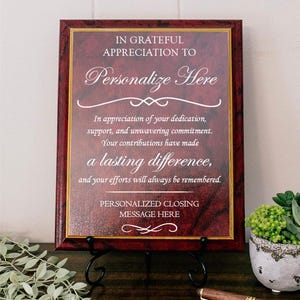 Grateful Appreciation Wooden Plaque Gift Present Personalized Thank You ...