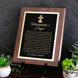 A Veterinarian's Prayer Engraved Plaque, Veterinary School Graduation for DVM Vet Graduates