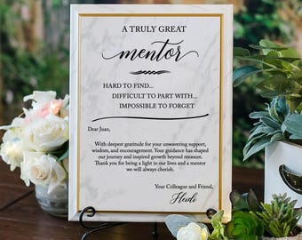 Personalisierte Mentor-Plakette mit Ständer, Danke, Mentor-Zeichen, benutzerdefinierte Boss-Anerkennung für den Ruhestand, Lehrer, Ratgeber, Coach Adviser