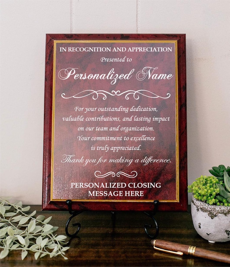 In Recognition and Appreciation Wooden Plaque Gift Present Personalized ...