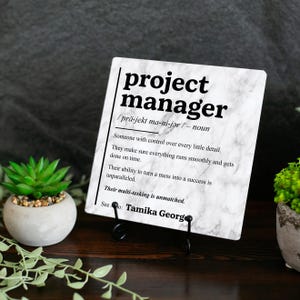 Project Manager Tile Plaque, PM Recognition Appreciation Award From Team, Birthday or Christmas Office Definition Sign