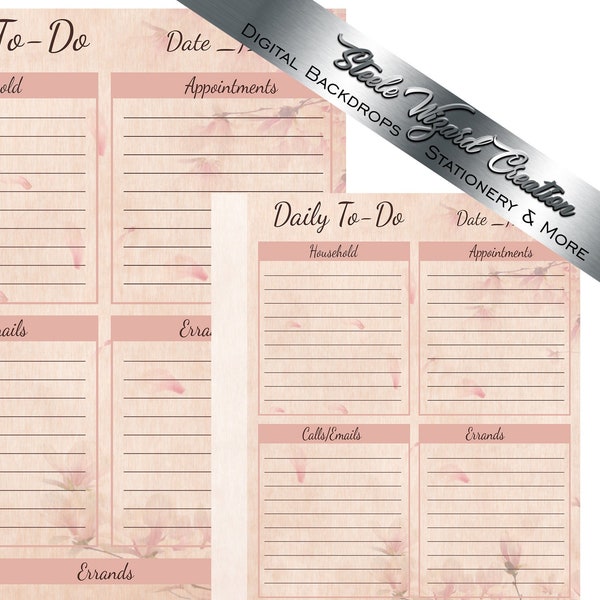 Printable Daily To Do List in Vintage style Cherry Blossom Download Planner Journal PDF