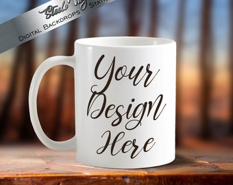 Fondo de maqueta de taza en blanco, maqueta de taza blanca, taza de café en blanco con foto con estilo, plantilla de maqueta de sublimación