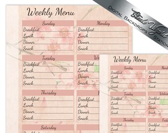 Printable Weekly Menu Meal Planner in Vintage style Cherry Blossom Download Planner Journal