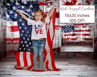 USA Digitaler Hintergrund, Flagge auf Vintage Holz Hintergrund, Amerikanische Flagge, Vaterländische Kulisse, Unabhängigkeitstag, 4.Juli