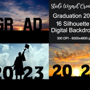 Graduate Digital Backdrops, 2023 Graduate Backgrounds, 2023 Graduation Silhouette, Class of 2023, Senior Background, Senior Photography