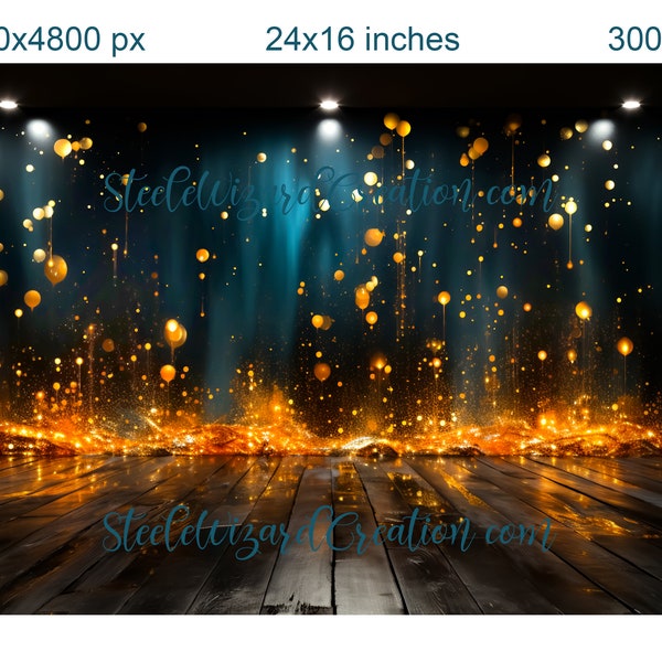 Digital Background Golden Sparkles Wood Stage Photography Digital Backdrop Dance Cheer Photoshop Background