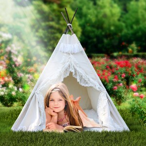 Spring Garden Digital Backdrop, Summer Digital Background, Boho Teepee Tent, Spring Backdrop, Digital Background Outdoor