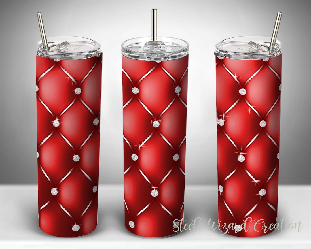 20 Oz Skinny Tumbler Design Template, Red Glam Diamond Tumbler Designs