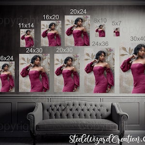 Wall Display Guide, Portrait Mockup, Photography Size Chart, PSD Clipping Mask Layers