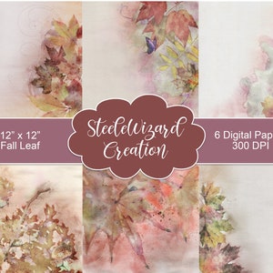 Autumn Leaves Watercolor, Digital Papers, Digital Backgrounds, Fall Printable Papers, Scrapbook Paper Pack, JPG Sublimation Designs