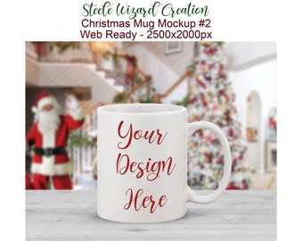 Christmas Blank Mug Mockup, Santa White Mug mockup, Styled Photo Blank Coffee Mug, Product photo