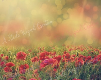 Digital Background, Spring backdrop, Poppy Field, Flowers, Summer Digital Backdrop, Photography Background Photoshop, PSE - Instant Download