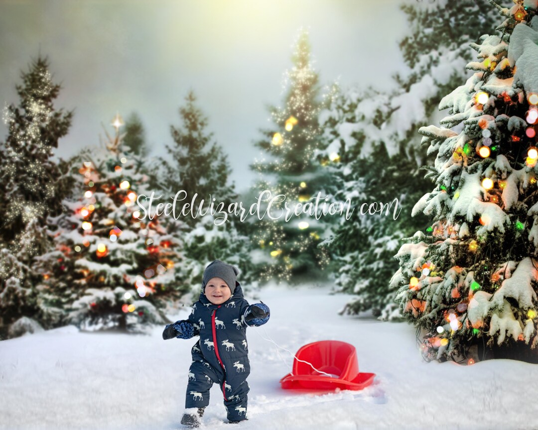 Christmas Tree Farm Backdrop Background Snow Tree Ornament - Etsy