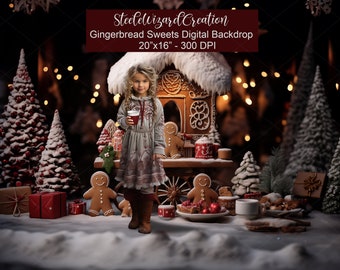 Pan de jengibre fondo digital Navidad fondo digital Navidad pan de jengibre dulces tienda de dulces carrito de galletas fotografía compuesta Hot Coco