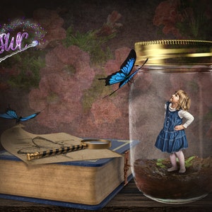 Butterfly Jar Backdrop,  Digital Backdrop, Photography Background, greenscreen Photography, Photoshop Overlays,
