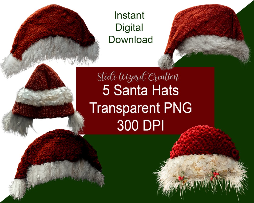 Santa Hat Overlays, Christmas Hats, Winter Santa Hat Clipart, Knitted ...