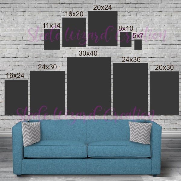 Wall Display Guide, Portrait Mockup, Photography Size Chart, PSD Clipping Mask Layers