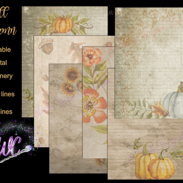 Stationery Vintage Autumn Fall, Stationery Paper, Printable Pumpkin Paper, Print Digital Download, Scrapbook Journal Planner