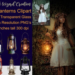 May include: Six vintage lanterns with transparent glass panels. The lanterns are in various colors, including red, black, and brown. The lanterns are 8 inches tall and 300 dpi.