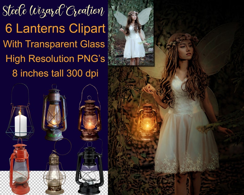 May include: Six vintage lanterns with transparent glass panels. The lanterns are in various colors, including red, black, and brown. The lanterns are 8 inches tall and 300 dpi.