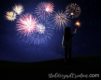 Fireworks Digital Background, Memorial Day Backdrop, 4th of July, Patriotic Backdrop, Independence Day, Silhouette Backdrop, Sparkler