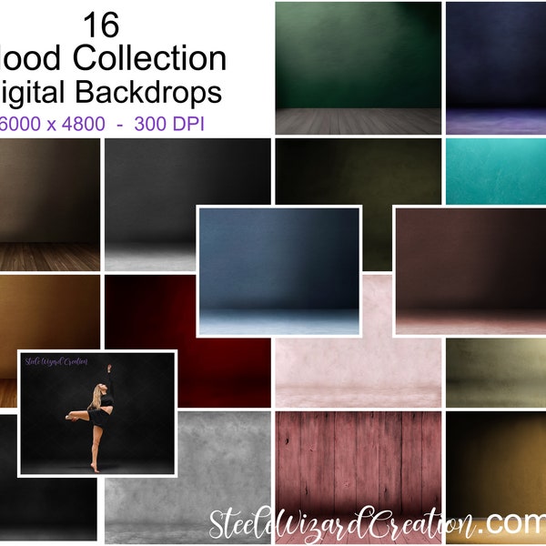 Digital Backdrops, Full Mood Set Backdrops Gray Black Pink Red Mockup Backgrounds Wall Wood Floor Mockup, Dance Studio Photography Backdrop