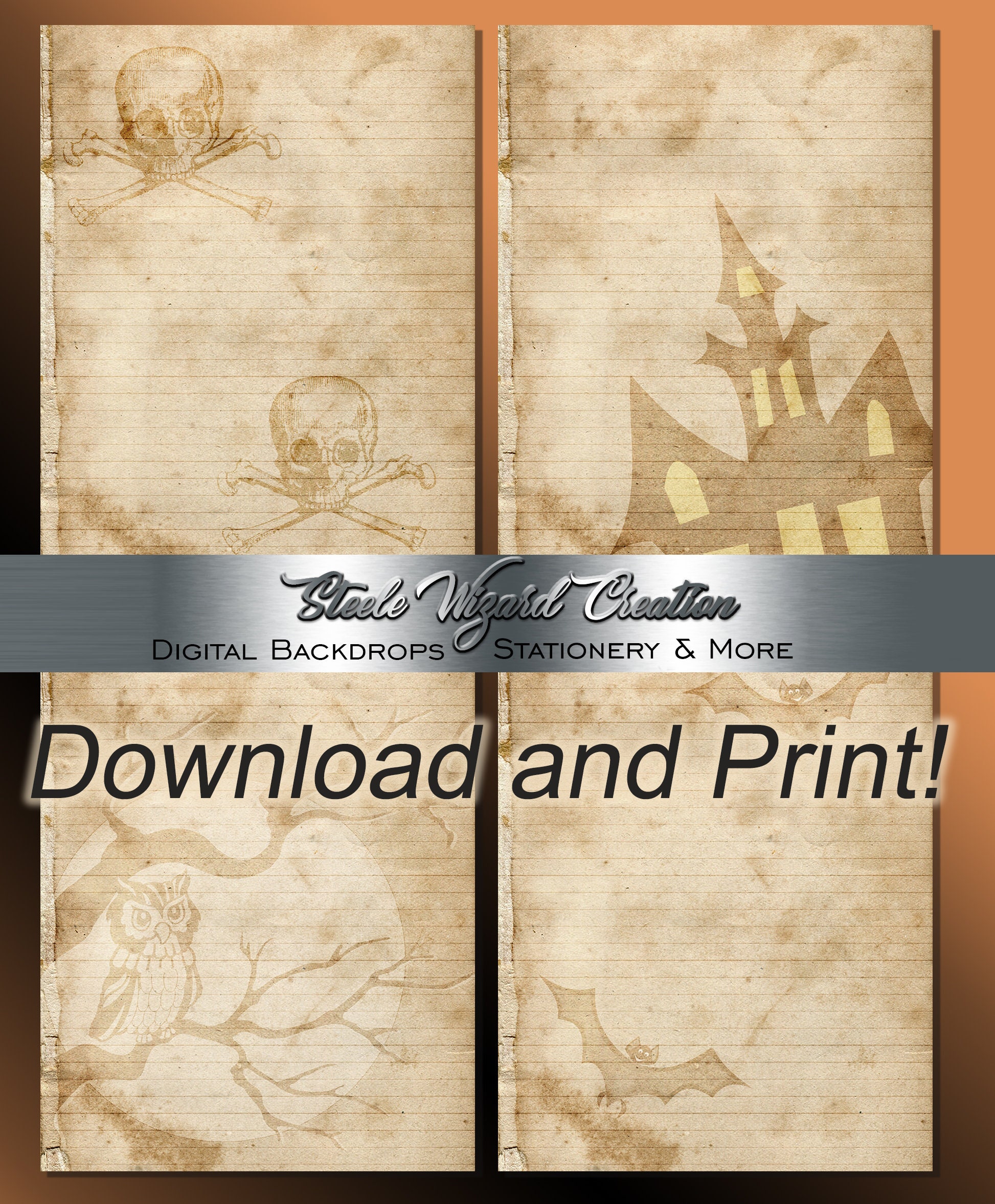 Printable Vintage Halloween Stationery Paper Digital Download | Etsy