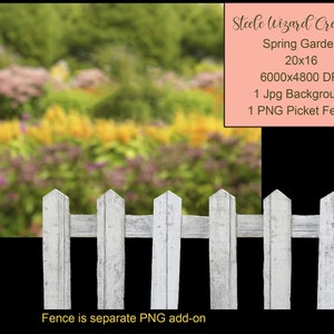 Digital Backdrop, Summer Digital Background, Flower Background, Flower Garden, Fence Overlay Backdrop for Photography, Easter Background
