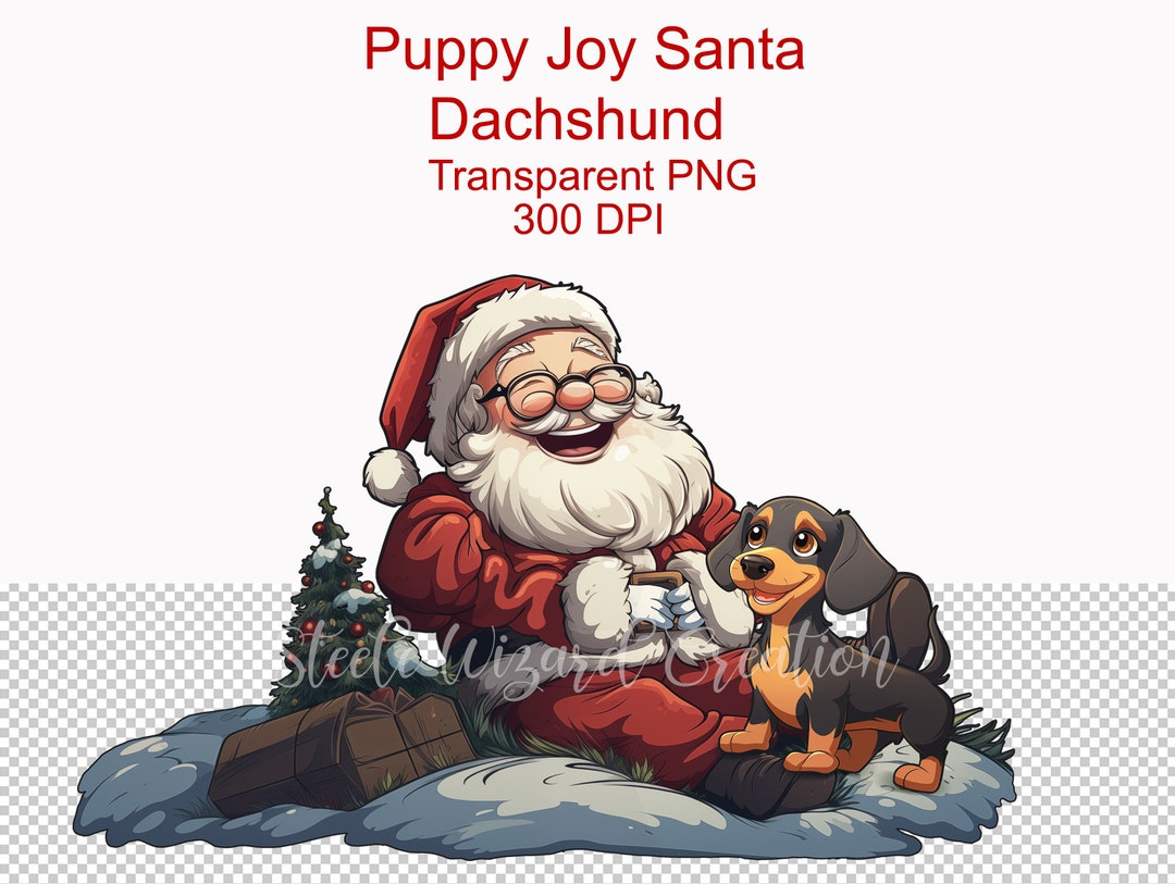 Santa and Dog, Dachshund Wiener Dog Clipart, Puppy Santa, Sublimation