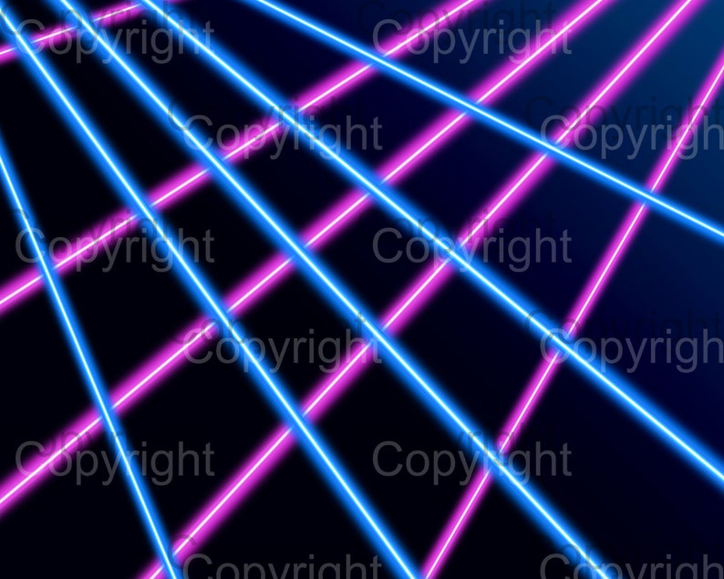 May include: Abstract digital art featuring a grid of intersecting neon blue and pink lines on a dark blue background.