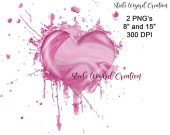 May include: Pink heart-shaped graphic with a marbled texture and white paint splatters. The graphic is 8 inches and 15 inches, 300 DPI.