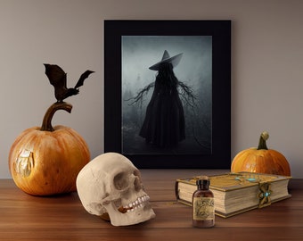 Witch Art, Printable Digital AI Witch Art, Dark Academia, Wall Art, Halloween Art, Witch Home Decor, Scary Surreal Witch Poster