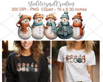 Muñecos de nieve PNG Imágenes Prediseñadas de invierno Diario basura Sublimación navideña Imagen de muñeco de nieve de invierno Diseño digital dibujado a mano Imágenes prediseñadas gráficas imprimibles