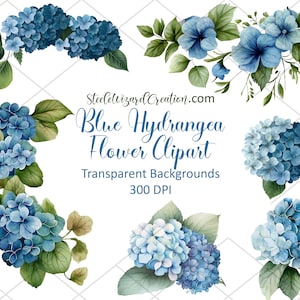 Blue Hydrangea Floral Watercolor Clipart, Hydrangea Clip Art, Blue Flowers, Watercolor Swag Border Overlay Clipart