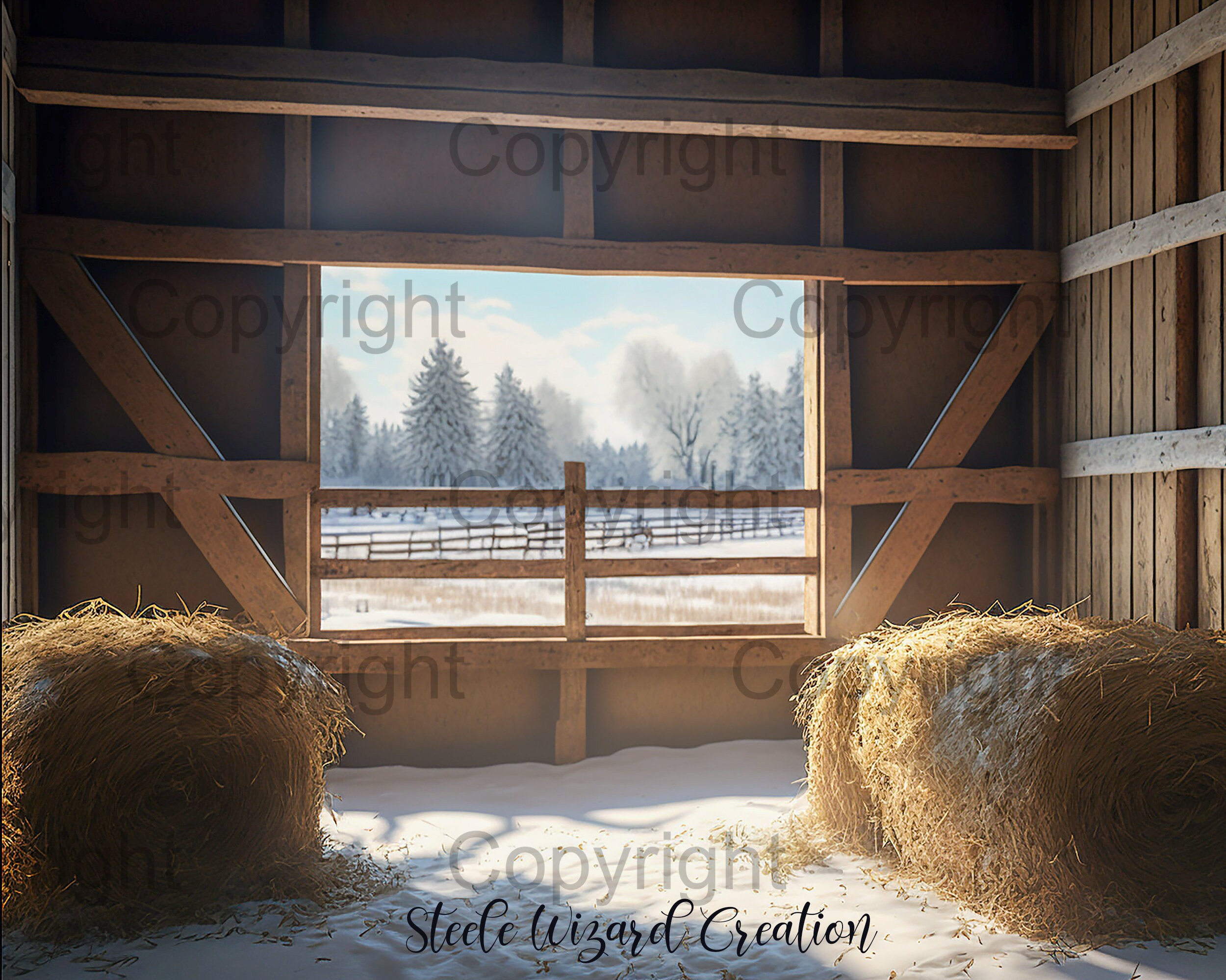 Stable Stall Digital Backdrop, Winter Background, Interior Barn Stable ...