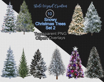 Set 2, Pine Trees Overlays, Christmas Trees, Evergreen Trees Clipart, Snow Tree, Winter Trees, PNG Clipart, commercial use